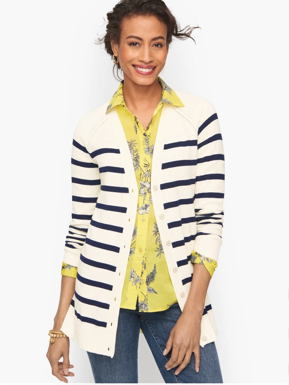 Talbots Girlfriend Raglan Cream and Navy Striped Cardigan